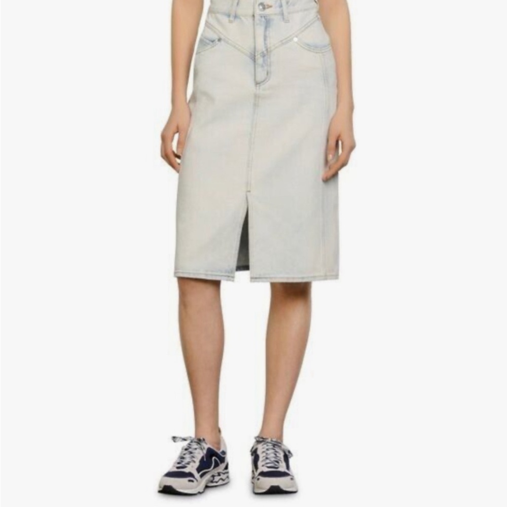 Sandro Paris Abbie Light Denim Midi Skirt with Slit. Size 1